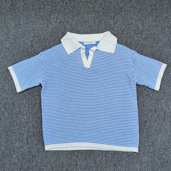 PrettyGarden Coastal Preppy Striped Knit Polo Top S Blue White Short Sleeve — photo 2